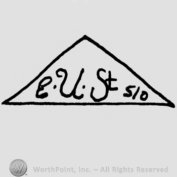 Uppercase handwriten E.U.St and number 510, all inside a triangle
