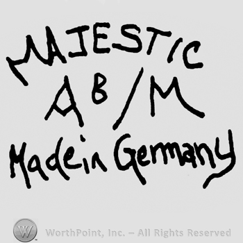 Majestic written with uppercase letters over uppercase A&M, Made in Germany written below with lowercase letters