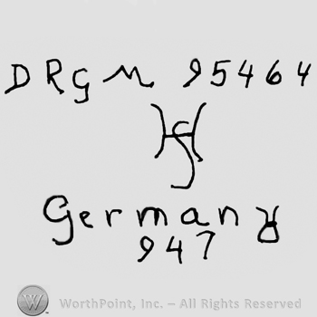 Uppercase DRGM and number 25464 over uppercase handwritten entwined HS, Germany written with lowercase letters over number 247