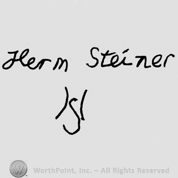 Herm Steiner handwritten with lowercase letters over uppercase entwined handwritten HS