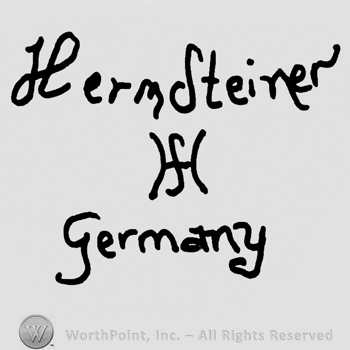 Herm Steiner written with lowercase letters over uppercase entwined HS, Germany written below with lowercase letters