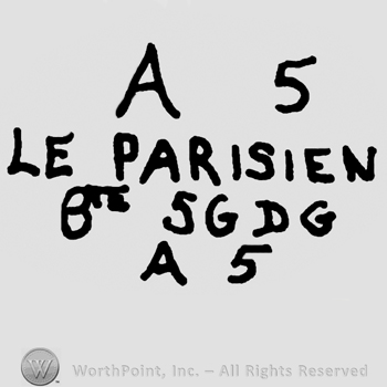 Uppercase A and number 5 over Le Parisien Bte SGDG A5 written with uppercase letters