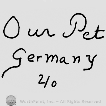 Out Pet Germany handwritten with lowercase letters over number 2/0
