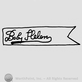 Baby Helen handwritten with lowercase letters on a ribbon