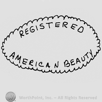 Registered American Beauty written with uppercase letters inside a curled-line oval