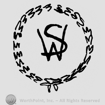 Uppercase entwined WS inside a round design with branches and bow below