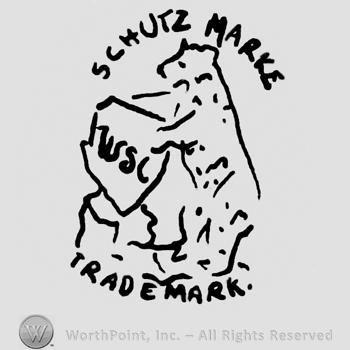 Schutz Marke Traue Mark written above and below a standing bear holding a shield with uppercase WSC
