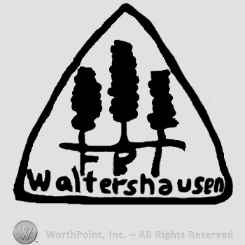 Triangle with three stylized trees (poplar), undescifrable writing below