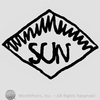 Uppercase SUN and stylized radii inside a diamond