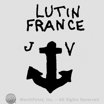 Lutin France written with uppercase letters over an anchor with uppercase JV on sides