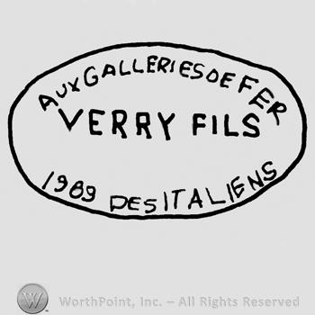 Verry Fils written with uppercase letters inside an oval, Aux Galleries de Fer 1969 Des Italiens written with uppercase letters around de oval