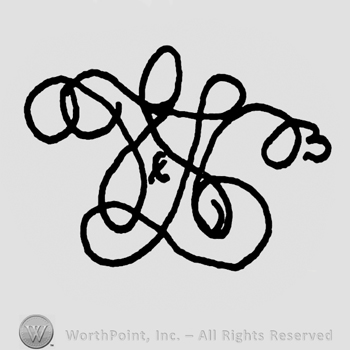 Ornamented design with uppercase E in the center, stylized uppercase handwritten W