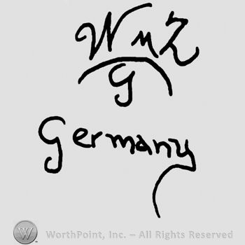 Uppercase handwritten W, M, Z, underlined, over handwritten G, Germany handwritten with lowercase letters below