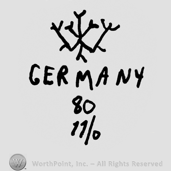Stylized crown over Germany written with uppercase letters, number 80 over 11/0