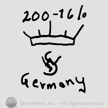 Number 200 minus 16/0 over a stylized crown, uppercase WS over Germany written with lowercase letters