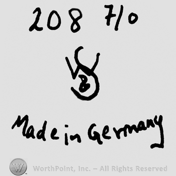 Number 208 and 7/0 over uppercase entwined W&S, Made in Germany written with lowercase letters