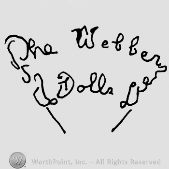 The Webber Dolls handwritten with lowercase letters and ornamented in a triangular-shaped design