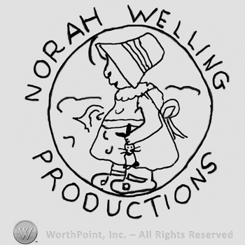 Norah Welling Productions written with uppercase letters outiside a circle with a girl puppet with hat, in profile