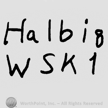 Halbig written with lowercase letters over uppercase WSK and number 1