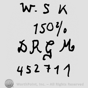 Uppercase W.S.K. over number 150 2/0, uppercase handwritten DRGM over number 452711