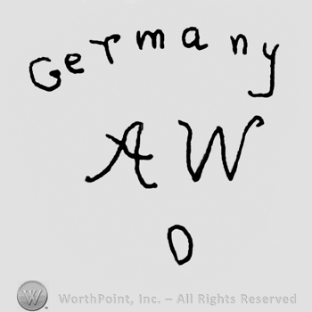 Germany written with lowercase letters over uppercase handwritten AW, number 0 (zero) written below