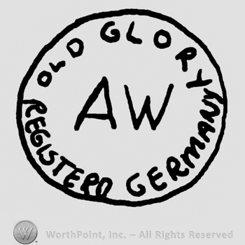Old Glory Registered Germany written with uppercase letters around uppercase AW, all inside a circle