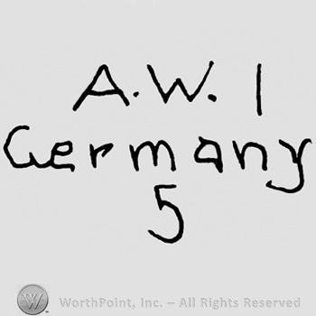 Uppercase A.W. I over Germany written with lowercase letters and number 5