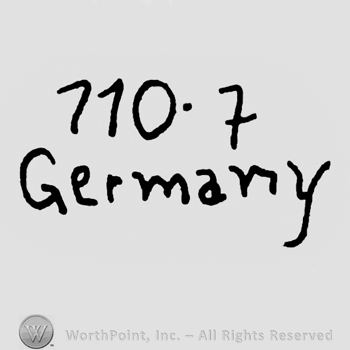 Number 110 and 7 over Germany written with lowercase letters