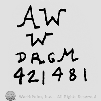 Uppercase AW over uppercase W, uppercase DRGM over number 421481