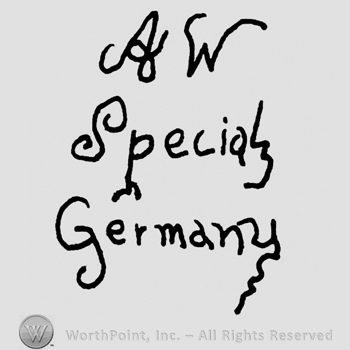 Uppercase handwritten AW over Special Germany handwritten with lowercase letters