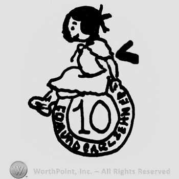 Girl puppet standing on a circle with number 10 written in the center and Edmund Carl Zehner written with uppercase letters around