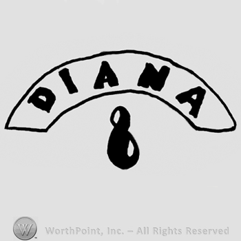Diana written with uppercase letters on a ribbon over a stylized number 8