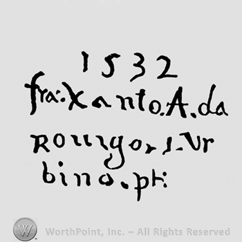 1532 written above Fra. Xanto. A. da, written above Rovigo Vr., above Urbino Ph.
