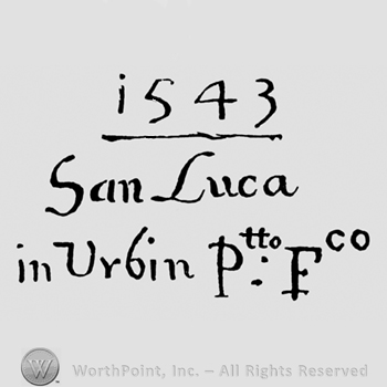 The year 1543 written above ,,San Luca, in Urbin P.tto Fco".