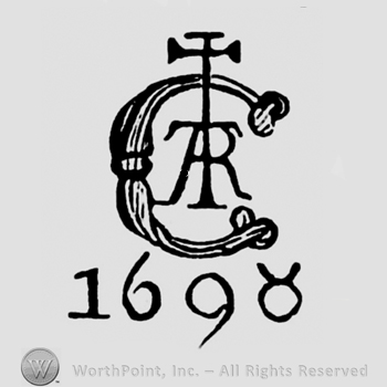 Enlarged letter C enclosing joined letters AR written;a cross attached above,;he year 1690 written below