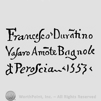 Francesco Durantino written above Vasaro Amote Bagnole; At Peroscia 1553