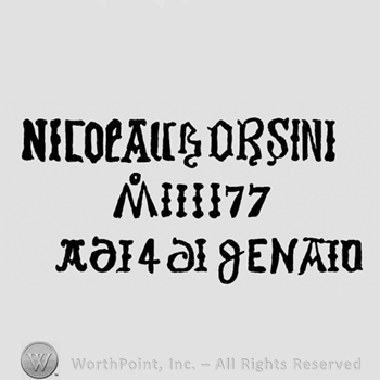Nicolau Orsini written above MIIII77, written above Ad 14 Di Genato