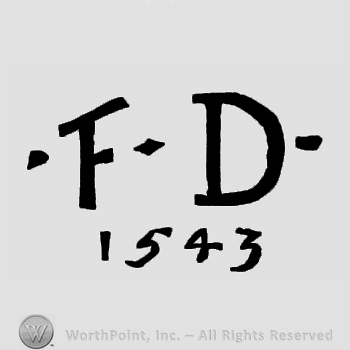 Letters FD written between pellets above year 1543