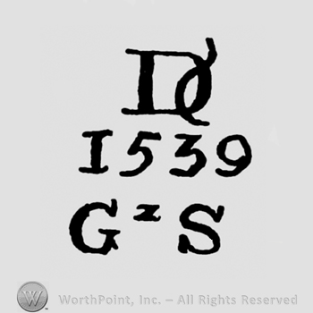 DC written above 1539;letters GS and a mullet between