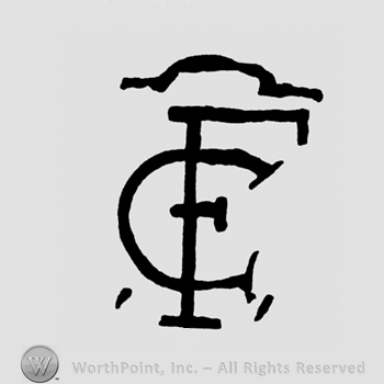 Letters CF written joined in a monogram, with an arch above