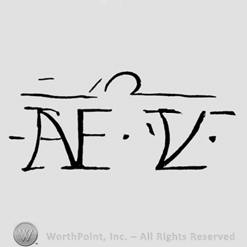 Two monograms of letters AE and VL.