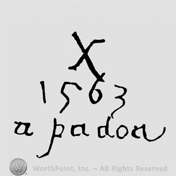 Letter X written above year 1563 and  A Padoa written below