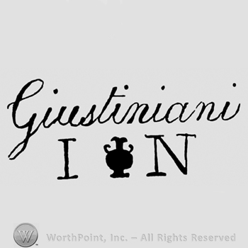 Giustaniani  written above letters IN; pot between.