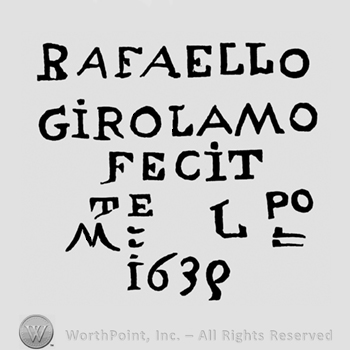 RAFAELLO GIROLAMO FECITE Lpo written above year 1638.