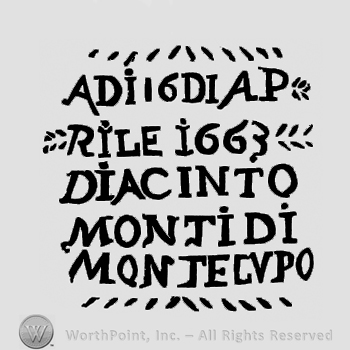 ADI 16 APRILLE 1663  DIACINTO MONTI DI MONTELUPO written on five lines.