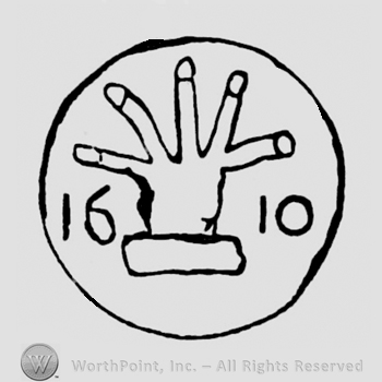 Circle with a hand and the year 1610 written inside it