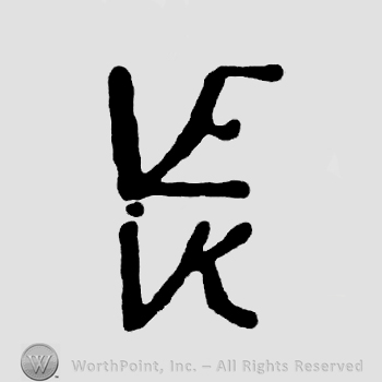Monogram of letters VE above monogram of letters VK