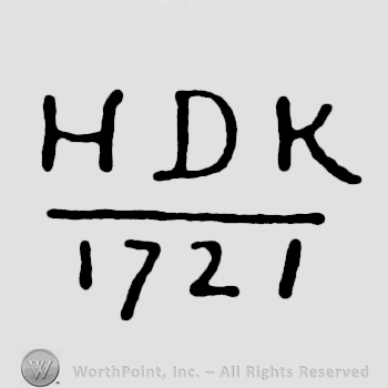 Letters HDK written underlined above year 1721