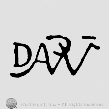 Letter D  followed by joined letters AW