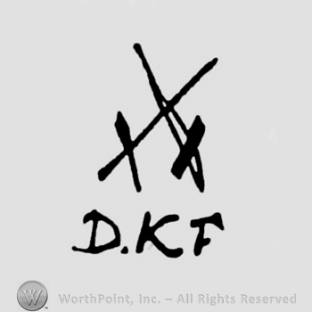 Two crossed swords above letters DKF